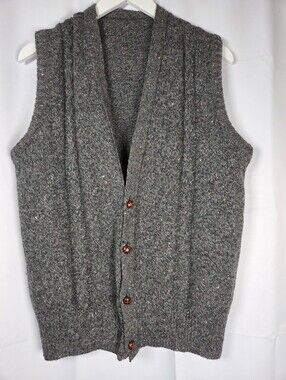 Chunky Wool Cable Knit Wool Gray Sweater Vest Women's Size M/L